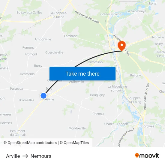 Arville to Nemours map