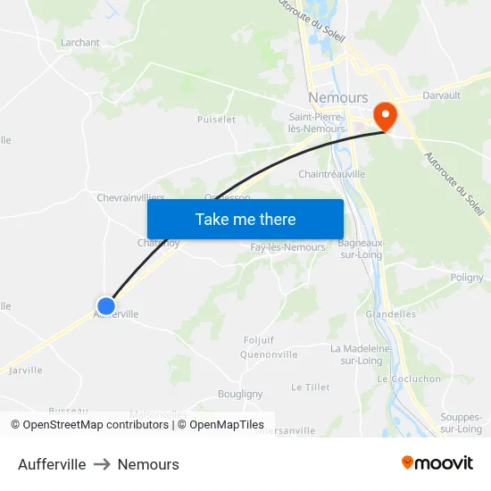 Aufferville to Nemours map