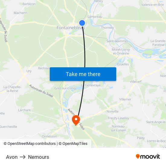 Avon to Nemours map