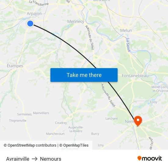 Avrainville to Nemours map