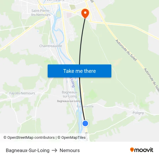 Bagneaux-Sur-Loing to Nemours map