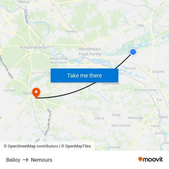 Balloy to Nemours map