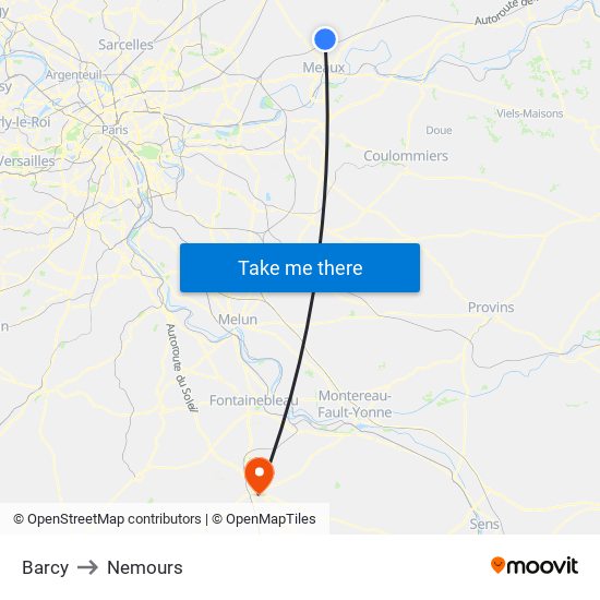 Barcy to Nemours map