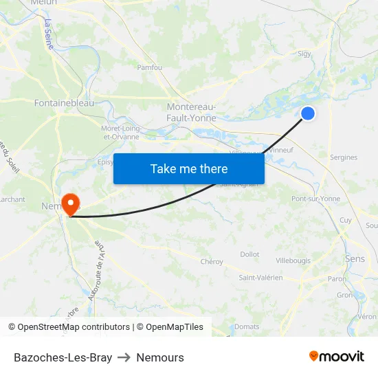 Bazoches-Les-Bray to Nemours map