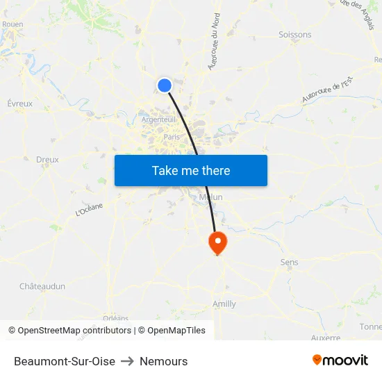 Beaumont-Sur-Oise to Nemours map