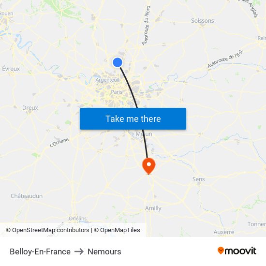 Belloy-En-France to Nemours map
