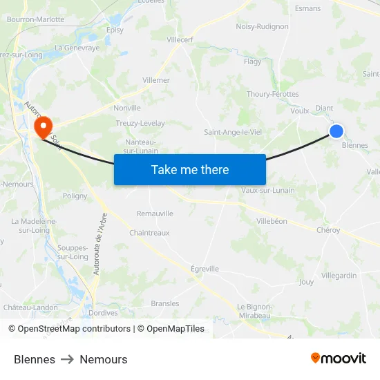 Blennes to Nemours map