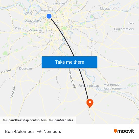 Bois-Colombes to Nemours map