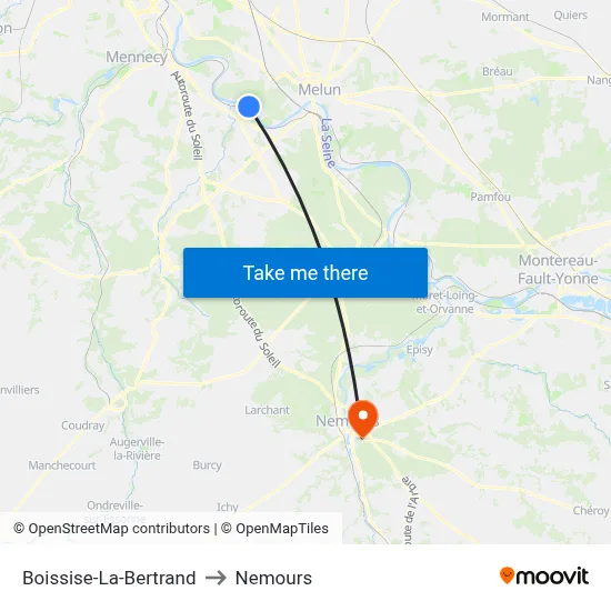 Boissise-La-Bertrand to Nemours map