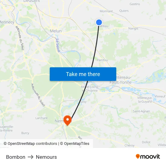 Bombon to Nemours map