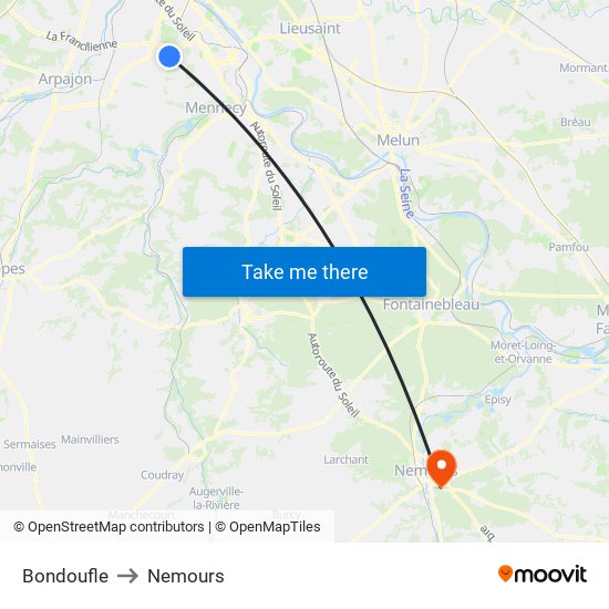 Bondoufle to Nemours map