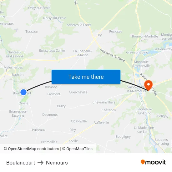 Boulancourt to Nemours map