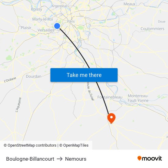 Boulogne-Billancourt to Nemours map