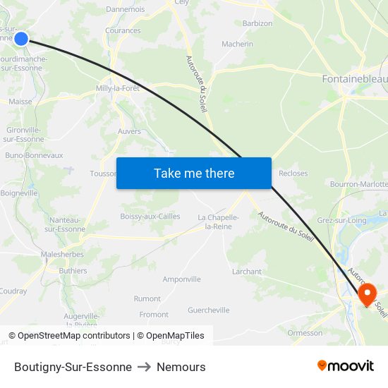 Boutigny-Sur-Essonne to Nemours map