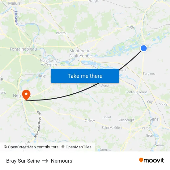 Bray-Sur-Seine to Nemours map