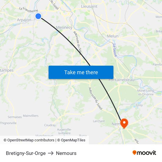 Bretigny-Sur-Orge to Nemours map