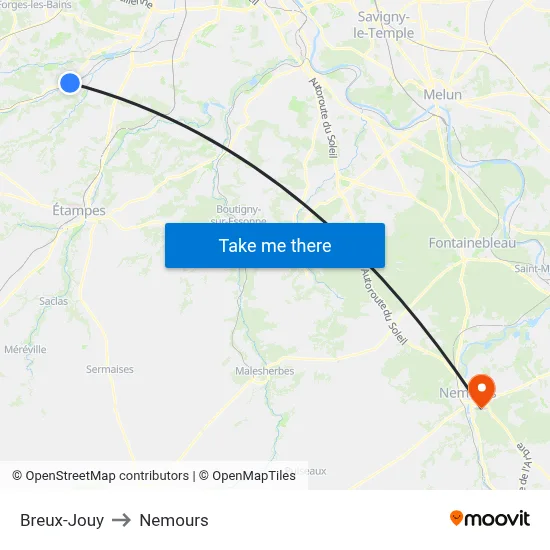Breux-Jouy to Nemours map