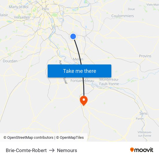 Brie-Comte-Robert to Nemours map