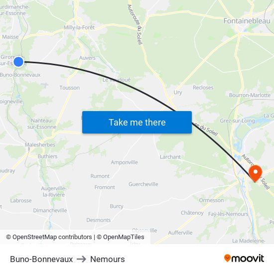 Buno-Bonnevaux to Nemours map