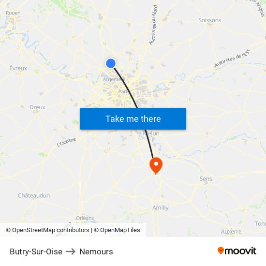 Butry-Sur-Oise to Nemours map