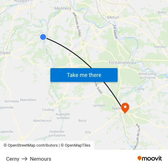 Cerny to Nemours map