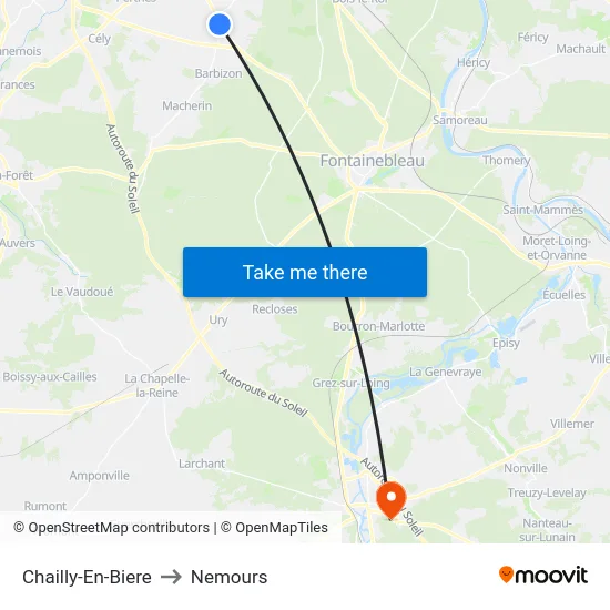Chailly-En-Biere to Nemours map