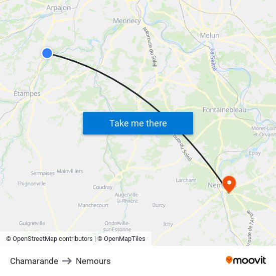 Chamarande to Nemours map