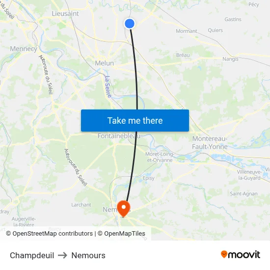 Champdeuil to Nemours map