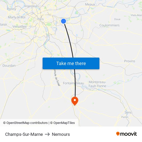 Champs-Sur-Marne to Nemours map