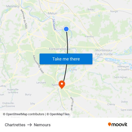 Chartrettes to Nemours map