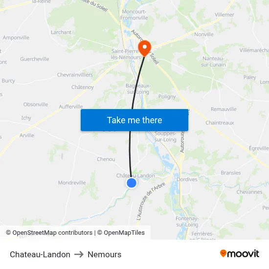 Chateau-Landon to Nemours map