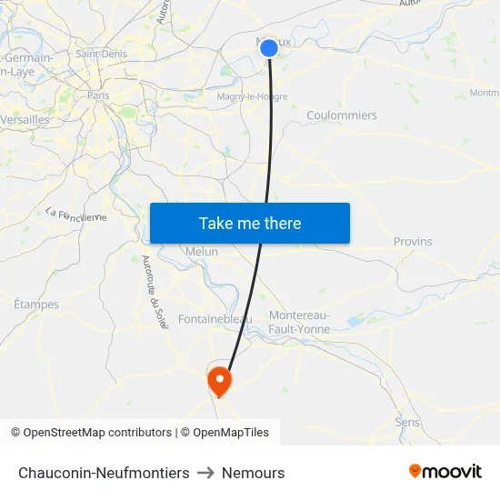 Chauconin-Neufmontiers to Nemours map