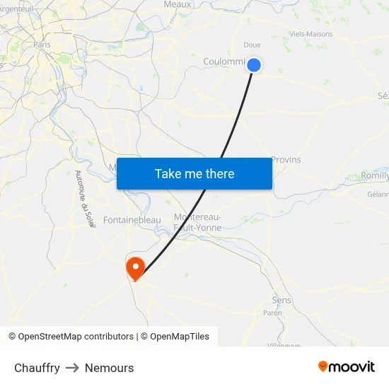 Chauffry to Nemours map