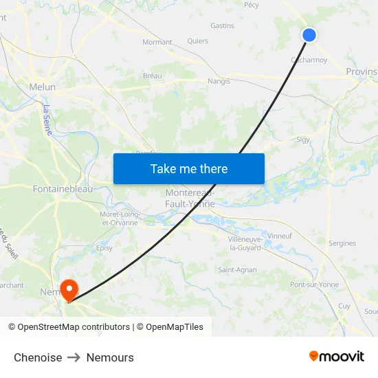 Chenoise to Nemours map