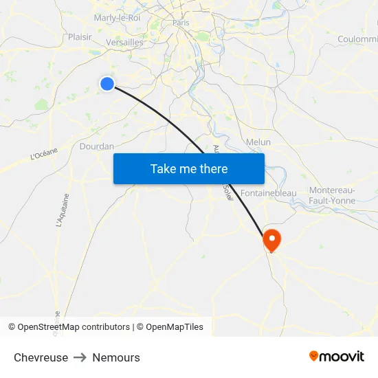 Chevreuse to Nemours map