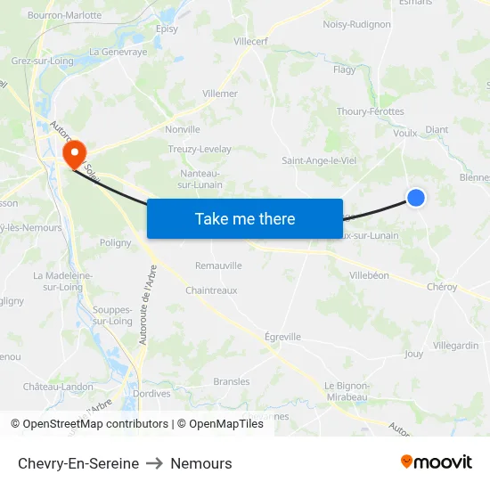 Chevry-En-Sereine to Nemours map