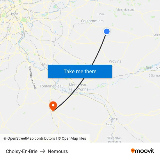 Choisy-En-Brie to Nemours map