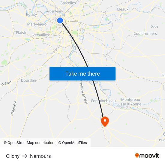 Clichy to Nemours map