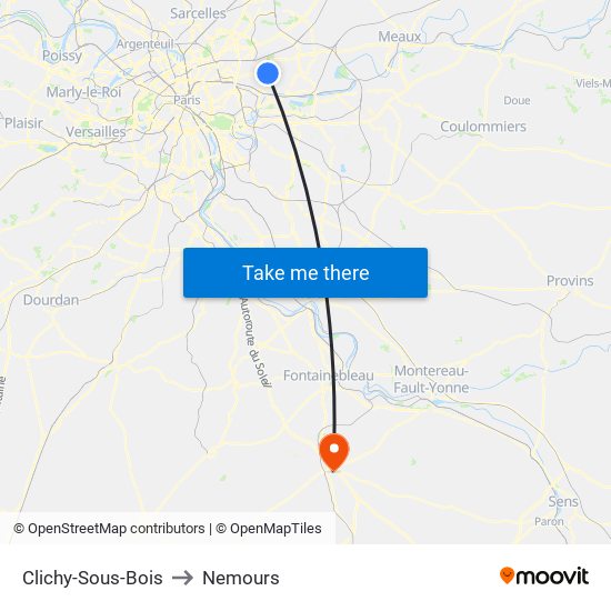 Clichy-Sous-Bois to Nemours map