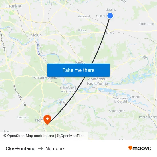 Clos-Fontaine to Nemours map