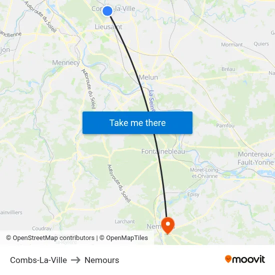 Combs-La-Ville to Nemours map