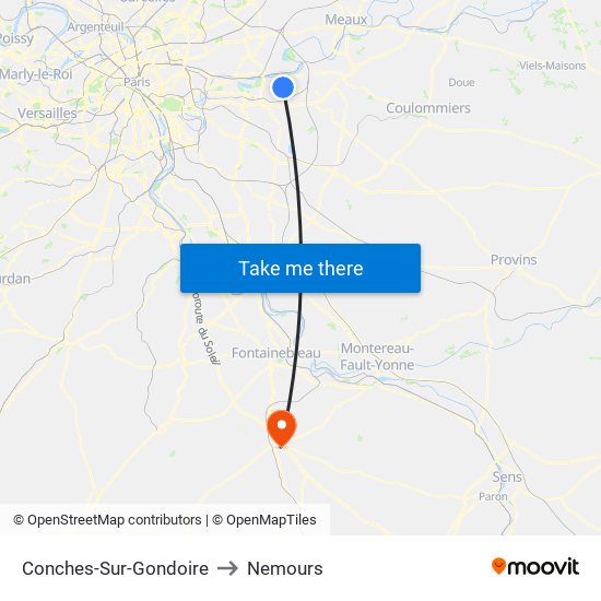 Conches-Sur-Gondoire to Nemours map