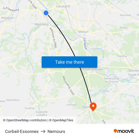 Corbeil-Essonnes to Nemours map