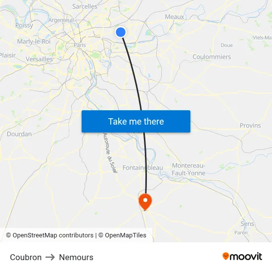 Coubron to Nemours map