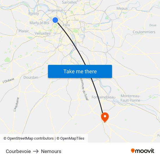 Courbevoie to Nemours map