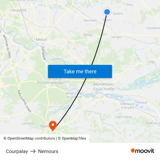 Courpalay to Nemours map