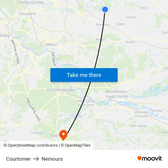 Courtomer to Nemours map