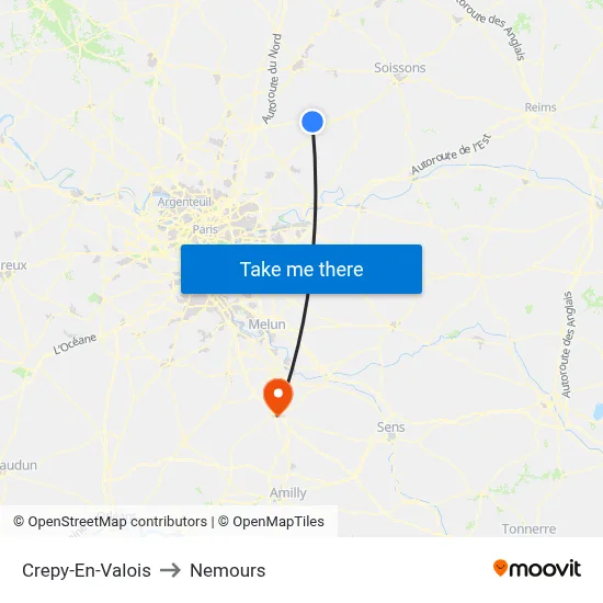 Crepy-En-Valois to Nemours map
