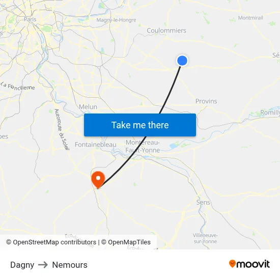 Dagny to Nemours map