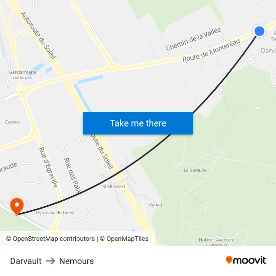 Darvault to Nemours map